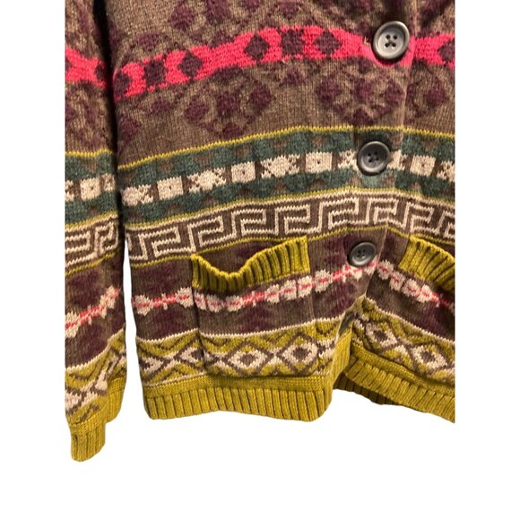 Eddie Bauer Southwestern Print Button Front Cardigan Beige Size S Boho Fall Cozy - Picture 9 of 15